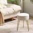 IBUYKE Samt Runde Fußstütze Hocker Ottoman, Make-up Eitelkeits Beistelltisch, Samt Ankleidetisch Sitz, Pouf Couch Hocker, goldene Stahlbeine, cremeweiß L/G-30M