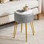 IBUYKE Samt Speicher Fußstütze Hocker Ottoman, Make-up Eitelkeits Hocker Beistelltisch mit goldenen Stahlbeinen abnehmbare Abdeckung, Couchtisch Top Cover, grau L/G-20G