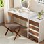 BAMBOOHOMIE Makeup Eitelkeit Hocker, Faltbarer Fußhocker mit Bambus X Beinen, Ottoman Fußstütze Stuhl für Vanity, Moderne Fußhocker klein gepolstert für Wohnzimmer (Braun - Braun)