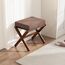 BAMBOOHOMIE Makeup Eitelkeit Hocker, Faltbarer Fußhocker mit Bambus X Beinen, Ottoman Fußstütze Stuhl für Vanity, Moderne Fußhocker klein gepolstert für Wohnzimmer (Braun - Braun)