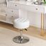 Furniliving Mid-Century Tufted Adjustable Swivel Makeup Ottoman Stool; Modern Big Size Round Vanity Stool Chair for Bedroom Living Room (White)