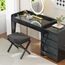 BAMBOOHOMIE Makeup Eitelkeit Hocker, Faltbarer Fußhocker mit Bambus X Beinen, Ottoman Fußstütze Stuhl für Vanity, Moderne Fußhocker klein gepolstert für Wohnzimmer (Schwarz - Schwarz)