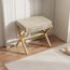 BAMBOOHOMIE Makeup Eitelkeit Hocker, Faltbarer Fußhocker mit Bambus X Beinen, Ottoman Fußstütze Stuhl für Vanity, Moderne Fußhocker klein gepolstert für Wohnzimmer (Natürlich - Braun)