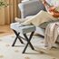 IBUYKE Quadratischer Make-up Hocker mit X-Bein Fußstütze, Leinen Fußstütze Hocker, Ottoman Sitz Eitelkeitshocker, Multi-Use als Kleiner Beistelltisch, für Schlafzimmer, Wohnzimmer, Graublau L/G-70L