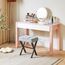 IBUYKE Quadratischer Make-up Hocker mit X-Bein Fußstütze, Leinen Fußstütze Hocker, Ottoman Sitz Eitelkeitshocker, Multi-Use als Kleiner Beistelltisch, für Schlafzimmer, Wohnzimmer, Graublau L/G-70L