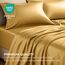 Satin-Set, Queen [4-teilig, Gold] Hotel-Luxus-Bettwäsche-Set, seidig, extra weich, 1800 Mikrofaser, knitterfrei, farbecht, schmutzabweisend, tiefes Spannbetttuch, Bettlaken, Kissenbezüge