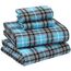 RUVANTI 100 % Baumwolle, 4-teiliges Flanell-Bettlaken für King-Size-Bett, tiefe Tasche, warm, super weich, atmungsaktiv, feuchtigkeitsableitend, Spannbetttuch, 2 Kissenbezüge – blaugrün kariert