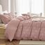 JELLYMONI Pinker Bettbezug für Doppelbetten – 3-teiliges Mikrofaser-Bettbezug-Set, Boho-strukturierter Bettbezug, geometrisches Muster, Bettbezug mit Eckbändern und Reißverschluss