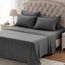 SLEEP ZONE Gestreiftes kühlendes Queen-Bettlaken-Set – Spannbettlaken und Kissenbezüge-Sets 4-teilig – superweiches gestreiftes Bettlaken, pflegeleicht, Tiefe Tasche (Grau, Queensize)
