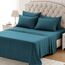 SLEEP ZONE Gestreiftes Kühlbettlaken-Set für King-Size-Betten – Spannbetttuch und Kissenbezug-Set, 4-teilig, superweiches gestreiftes Bettlaken, pflegeleicht, tiefe Tasche (Blaugrün, Kingsize)