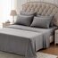 SLEEP ZONE Gestreiftes kühlendes Queen-Bettwäsche-Set – Spannbettlaken und Kissenbezüge-Sets 4-teilig – superweiches gestreiftes Bettlaken, pflegeleicht, Tiefe Tasche (Gull Grey, Queensize)