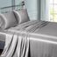 Vonty Satin-Bettlaken für Doppelbett, seidig weiches Satin, silbergrau, 1 Spannbetttuch mit tiefer Tasche, 1 Bettlaken + 1 Kissenbezug