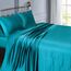 Vonty Satin-Bettlaken für Queen-Size-Bett, seidig weiches Satin, Blaugrün, 1 Spannbetttuch mit tiefer Tasche, 1 Bettlaken + 2 Kissenbezüge