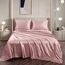 Vonty Satin-Spannbettlaken, volle Größe, seidig-weiches Satin, Pink, Champagnerfarben, 1 Spannbettlaken mit tiefen Taschen + 1 Bettlaken + 2 Kissenbezüge