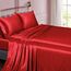 Vonty Satin-Bettlaken-Set für King-Size-Bett, seidig, weiches Satin-Bettwäsche-Set, 1 Spannbettlaken mit tiefen Taschen + 1 Bettlaken + 2 Kissenbezüge, Rot
