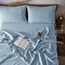 LBR02M Bettlaken-Set für Doppelbett, 3-teilig, einfarbig, natürliches Flachs, weich, atmungsaktiv, 40,6 cm tiefe Tasche, für alle Jahreszeiten (Doppelbett, Staubblau)