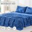 Bedlifes California King-Bettwäsche-Set, ultraweich, atmungsaktiv, seidige Blumen, tiefe Taschen, 100 % Mikrofaser, 4-teilig, Kali-King-Size-Bett, Paisleymuster, Dunkelblau