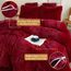 XeGe Plüsch-Bettwäsche-Set mit zotteligen Kissenbezügen aus weichem Kristallsamt, flauschig, 3-teilig (1 Kunstfell-Bezug + 2 Kunstfell-Kissenbezüge), Reißverschluss (Kingsize, Rot)