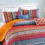 Boho-Steppdecken-Set, Doppelbettgröße, orange und blau, böhmische gestreifte Steppdecken-Sets, 3-teilig, weiche Mikrofaser, leicht, Tagesdecke, Bettwäsche-Set für alle Jahreszeiten (172,7 x 218,4 cm)