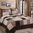Cozy Line Home Fashions Brody Steppbettwäsche-Set, Schokoladenbraun, kariert, gestreift, echtes Patchwork, wendbar, Tagesdecken-Set für Herren (braunes Gitter, King - 3-teilig)