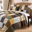 Cozy Line Home Fashions Andy Brown Olive Senf Gelb Schwarz Real Patchwork Quilt Bettwäsche Set 100% Baumwolle Wendedecke Tagesdecke Set für Herren Damen (Braun/Oliv, King - 3 Stück)