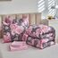 Bettwäsche-Set mit Blumenmuster, graues Bett in einer Tasche, 6-teilig, Doppelbettgröße, rosa, weiß, florales Mikrofaser, wendbar, Bettwäsche-Set (1 Bettdecke, 1 Spannbetttuch, 1 Kissenbezug)