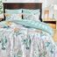 Leaves Comforter Sheet Set White Bed in a Bag 7 Pieces King Size Green Floral Microfiber Reversible Bedding Set (1 Comforter 2 Pillow Shams 1 Flat Sheet 1 Fitted Sheet 2 Pillowcases)
