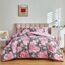 Bettwäsche-Set mit Blumenmuster, graues Bett in einer Tasche, 7-teiliges King-Size-Bettwäsche-Set (1 Bettdecke, 2 Kissenbezüge, 1 rosa Bettlaken, 1 Spannbetttuch, 2 Kissenbezüge)