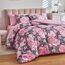 Bettwäsche-Set mit Blumenmuster, graues Bett in einer Tasche, 6-teilig, Doppelbettgröße, rosa, weiß, florales Mikrofaser, wendbar, Bettwäsche-Set (1 Bettdecke, 1 Spannbetttuch, 1 Kissenbezug)