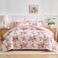 Bettwäsche-Set mit Blumenmuster, Weiß, Bett in einer Tasche, 7-teilig, King-Size-Größe, dunkelrosa, florales Mikrofaser-Bettwäsche-Set (1 Steppdecke, 2 Kissenbezüge, 1 rosa Bettlaken, 1 Spannbetttuch,
