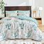 Leaves Comforter Sheet Set White Bed in a Bag 7 Pieces King Size Green Floral Microfiber Reversible Bedding Set (1 Comforter 2 Pillow Shams 1 Flat Sheet 1 Fitted Sheet 2 Pillowcases)