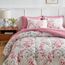 Uozzi Bedding Bed in a Bag 7-teiliges Queen-Size-Bettwäsche-Set mit rosa grünen Blättern und Blumendruck, weiche Mikrofaser, wendbar (1 Decke, 2 Kissenbezüge, 1 Bettlaken, Spannbetttuch, Kissenbezüge)