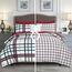 Elegant Comfort 8-teiliges Lodge Plaid Wende-Bettwäsche-Set – seidig weiches Komplett-Set beinhaltet Bettlaken-Set mit doppelseitigen Aufbewahrungstaschen, Twin/Twin XL, Burgunderrot