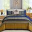 WONGS BEDDING Boho-King-Size-Steppdecken 3-teilig – Blau-Braunes Bettdecken-Set mit Blumenmuster, weiche, leichte Boho-Tagesdecke mit gestreiftem Quilt für alle Jahreszeiten (King, 264 x 229 cm)