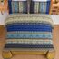 WONGS BEDDING Boho-King-Size-Steppdecken 3-teilig – Blau-Braunes Bettdecken-Set mit Blumenmuster, weiche, leichte Boho-Tagesdecke mit gestreiftem Quilt für alle Jahreszeiten (King, 264 x 229 cm)