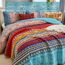 WONGS BEDDING Boho-Steppdecken-Set in voller Größe, blau, Bohemian-Stil, gestreift, 3-teilig, weiche Mikrofaser, leichte Tagesdecke, Bettüberwurf, Bettwäscheset für alle Jahreszeiten (198,1 x 228,6