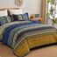 WONGS BEDDING Boho-King-Size-Steppdecken 3-teilig – Blau-Braunes Bettdecken-Set mit Blumenmuster, weiche, leichte Boho-Tagesdecke mit gestreiftem Quilt für alle Jahreszeiten (King, 264 x 229 cm)