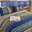 WONGS BEDDING Boho-Steppdecken-Set Queen-Size – Boho-Gestreiftes Bettdecken-Set mit 2 Kissenbezügen, Blau-braunes Steppdecken-Set für Bauernhaus-Schlafzimmer (Queen, 244 x 229 cm)