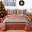 WONGS BEDDING Boho-Steppdecken-Set Queen-Size – gebranntes Orange, 3-teilig, Herbst-Bettdecken-Set, Streifen, weiche, leichte Mikrofaser, Weihnachten/Halloween, alle Jahreszeiten (Queen, 244 x 229 cm)