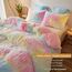 XeGe Regenbogen-Plüsch-Kunstfell-Bettbezug, Queen-Size-Größe, Batikdruck, zottelig, pelziger Bettbezug, weich, bunt, flauschig, flauschig, flauschig, Samt-Bettwäsche mit Reißverschluss für
