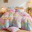 XeGe Regenbogen-Plüsch-Kunstfell-Bettbezug, Queen-Size-Größe, Batikdruck, zottelig, pelziger Bettbezug, weich, bunt, flauschig, flauschig, flauschig, Samt-Bettwäsche mit Reißverschluss für