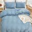 AveLom Graublauer Bettbezug für Kingsize-Bett (264,2 x 228,6 cm), 3-teilig (1 Bettbezug, 2 Kissenbezüge), Seersucker gestreift, weiche gewaschene Mikrofaser, strukturiertes Bettbezug-Set mit