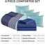 Comfort Spaces Bettwäsche-Set für Doppelbetten mit Laken, Bed in a Bag, 6-teilig, für Teenager, Marineblau und grau gestreift, Doppelbett, 2 Seitentaschen, Schlafzimmer-Organizer
