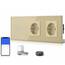 BSEED WLAN Lichtschalter(Neutralleiter Erforderlich),3 Fach 1 Weg Schalter mit 2 Non-Wifi Steckdose aus Glas, Wifi Schalter Kompatibel mit Alexa/Tuya/Google Home/SAMRT LIFE, Gold