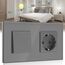 BSEED Lichtschalter Mit Steckdose 1 Fach 2 Wege - 10A Kristall Glas Platte Wandschalter Mit 16A Schuko Steckdose Grau - Physische Unterputz Wechselschalter 157mm