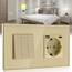 BSEED Lichtschalter mit Steckdose 3 Fach 2 Wege,Wandschalter mit 16A Schuko Steckdose mit USB Anschluss (Max. 2.1A) Typ C Port Gold,Physische Unterputz Wechselschalter mit Steckdose- 157mm