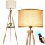 OUTON LED Stehlampe Dimmbar Dreibein Holz mit Regal, Fernbedienung, 4 Farbtemperatur, 1 Stunde Timerfunktion, Stativ Stehleuchte mit Beige Lampenschirm für Wohnzimmer, Schlafzimmer, Büro (Holz)