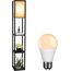 Fullwatt Stehlampe mit Holzregal Innenbeleuchtung Holz Stehleuchte mit Regalen für Schlafzimmer und Wohnzimmer (Schwarz & Glühbirne)