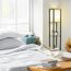 Fullwatt Stehlampe mit Holzregal Innenbeleuchtung Holz Stehleuchte mit Regalen für Schlafzimmer und Wohnzimmer (Schwarz & Glühbirne)