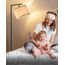 EDISHINE Stehlampe Wohnzimmer 160cm, Bogenlampe Modern mit Beigen Verstellem Leinen-Lampenschirm, LED E27 Glühbirne inklusive, Schwarz Leselampe Stehleuchte für Schlafzimmer, Kinderzimmer